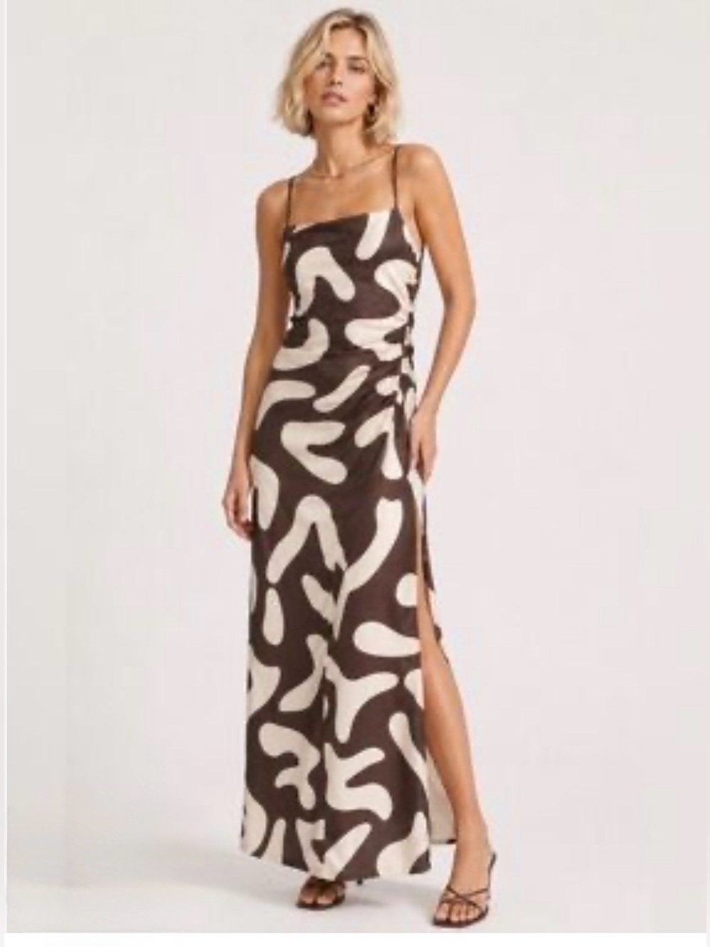 NWT- Paper Heart Brown & Cream Abstract Print Slip Maxi Dress - Size L